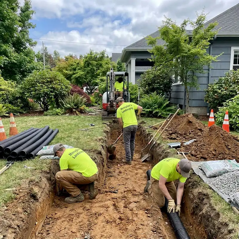 Drainage system installation in progress on Portland Oregon property