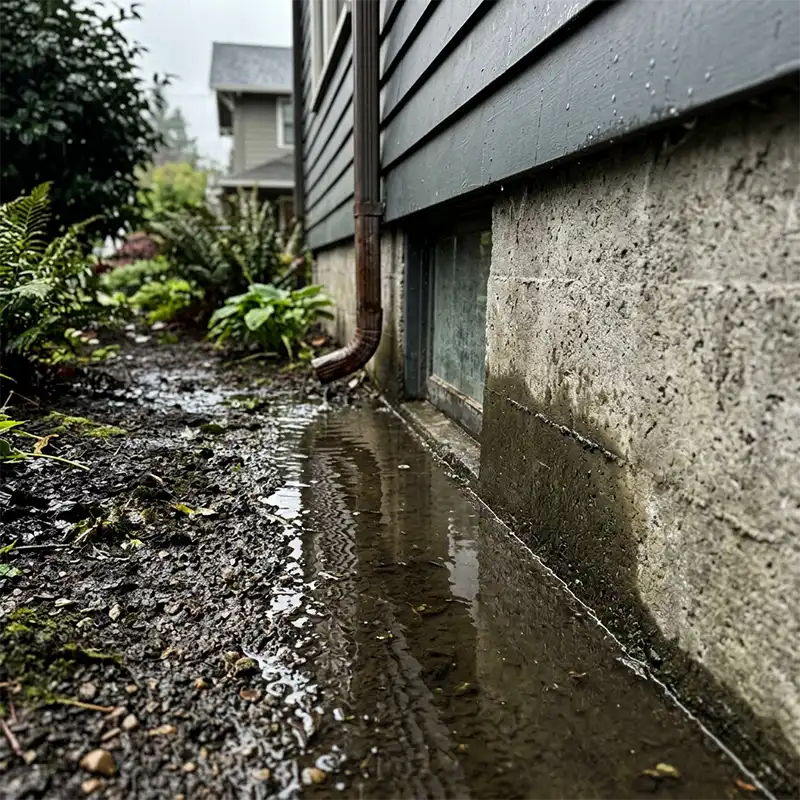 Water pooling against house foundation in Portland Oregon yard
