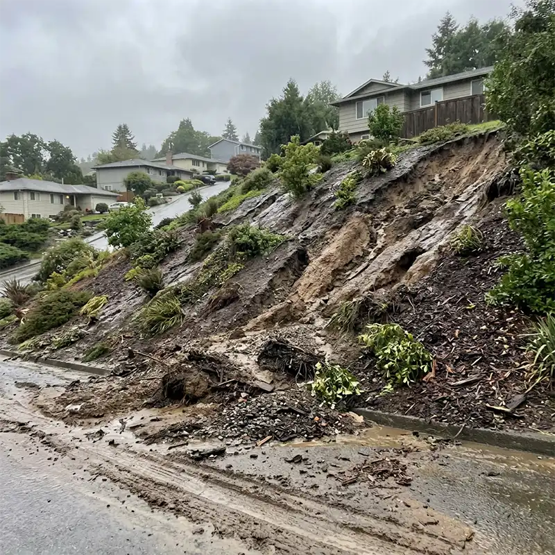 Hillside erosion and soil washout on Portland Oregon residential slope