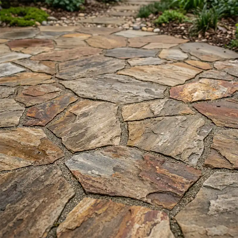 Natural flagstone pavers installed at a Portland Oregon home