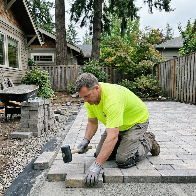 Concrete and brick paver installation on a Portland, Oregon residential property