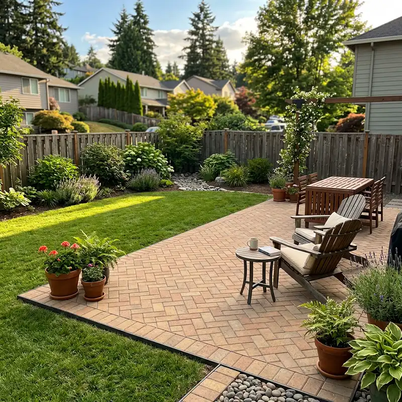 Completed concrete paver patio at a Portland, Oregon home