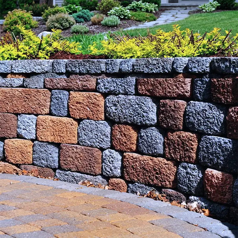 Concrete block retaining wall installation in West Linn, Oregon