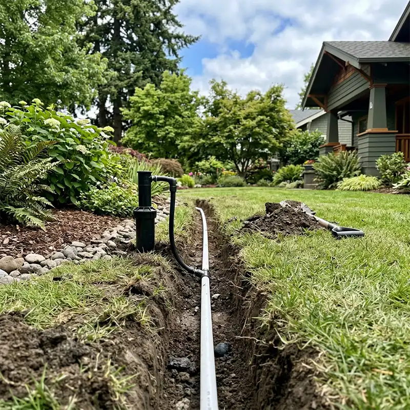 Automatic sprinkler system installation on a Portland, Oregon residential property