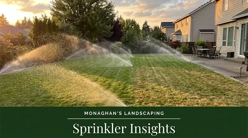 Sprinkler zones watering a backyard at a Hillsboro Oregon home