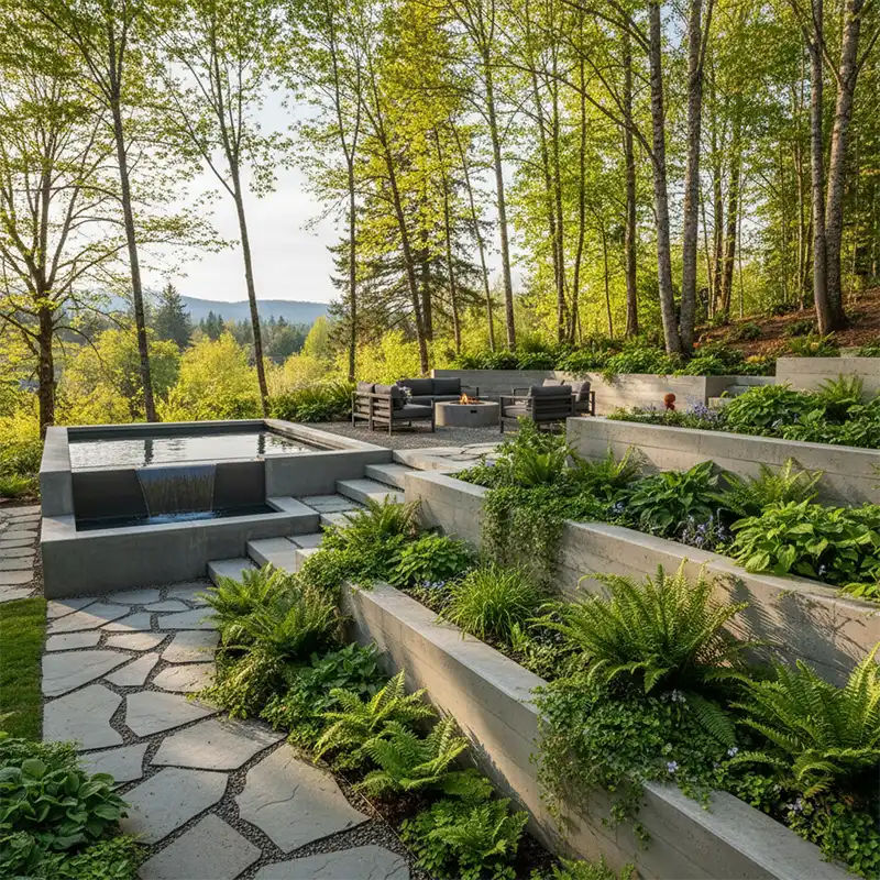 Terraced Retaining Wall Backyard In the Portland area